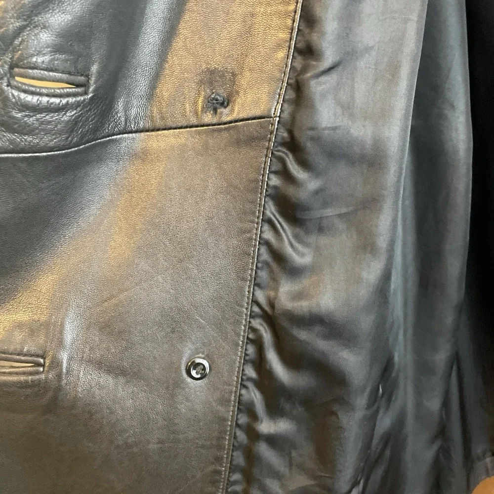 Vintage COACH Leather Women's Trench Coat Sz L Black 1996-1999 Soft Long Buttons